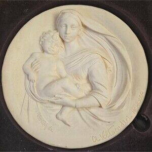 NIB Plate “Prophetic Madonna” Alberto Santangela Ivory Alabaster 1981